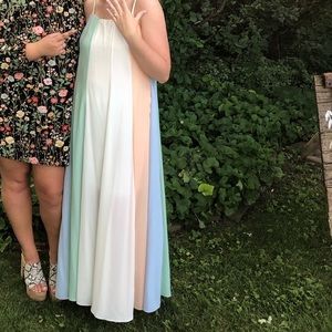 Red Dress Aura multicolor pastel stripe maxi dress